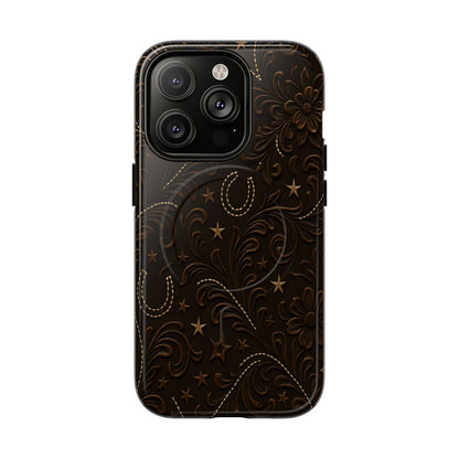 Dark Boot Stitch Horseshoe Scrolls Magnetic Case