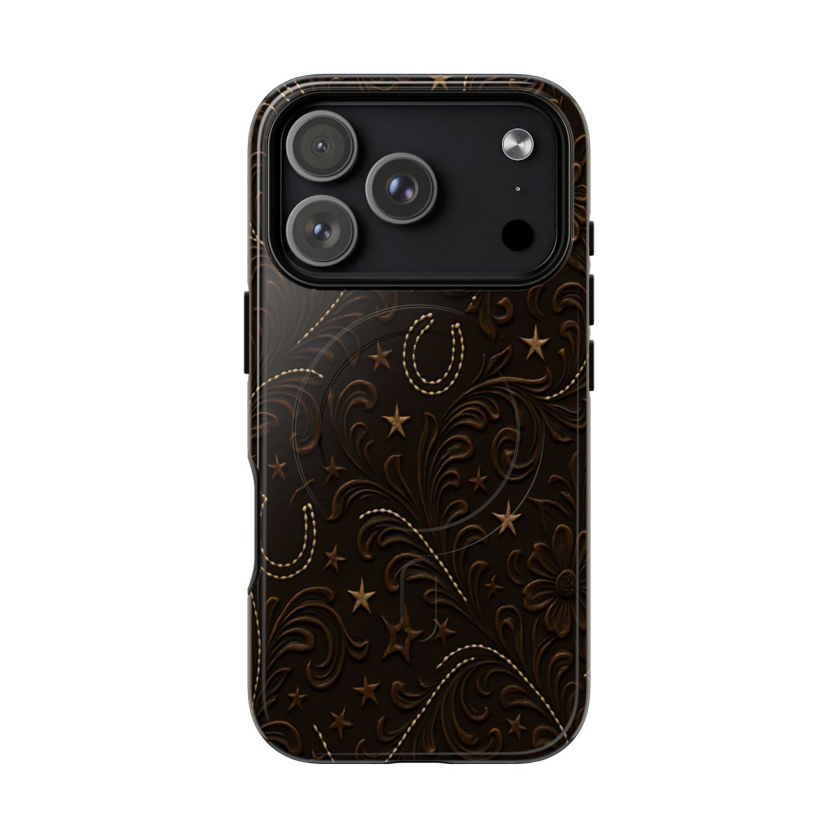 Dark Boot Stitch Horseshoe Scrolls Magnetic Case