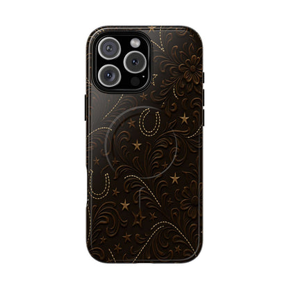 Dark Boot Stitch Horseshoe Scrolls Magnetic Case