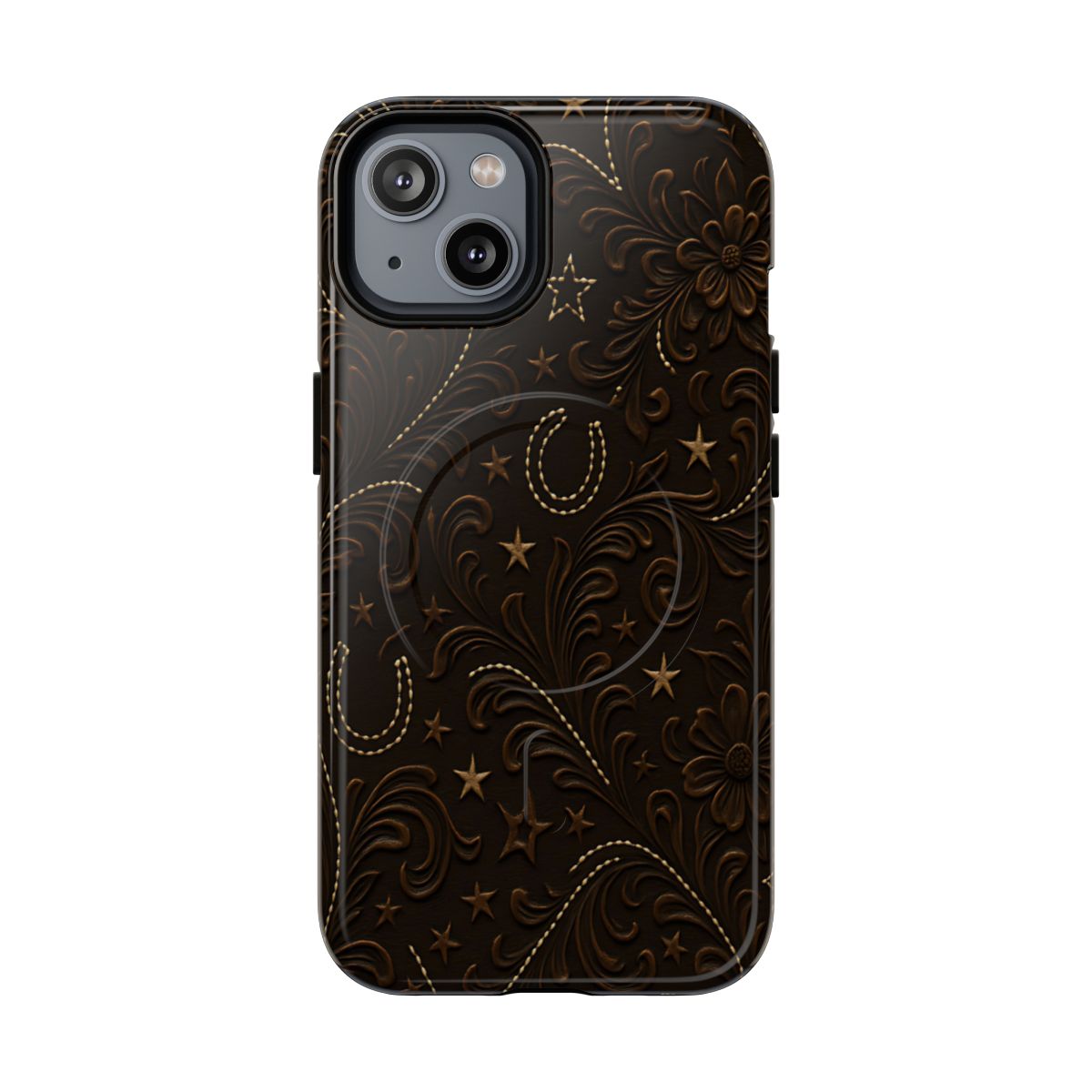 Dark Boot Stitch Horseshoe Scrolls Magnetic Case