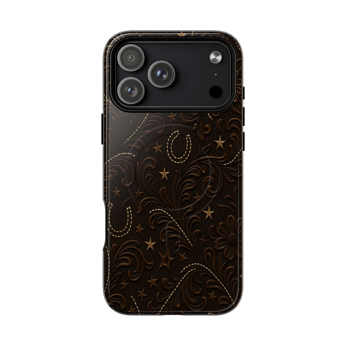 Dark Boot Stitch Horseshoe Scrolls Magnetic Case