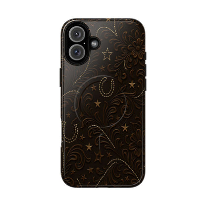 Dark Boot Stitch Horseshoe Scrolls Magnetic Case
