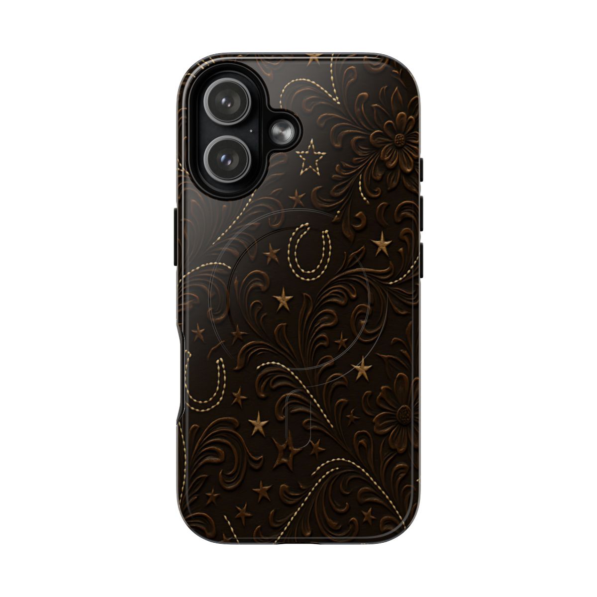 Dark Boot Stitch Horseshoe Scrolls Magnetic Case