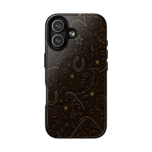 Dark Boot Stitch Horseshoe Scrolls Magnetic Case