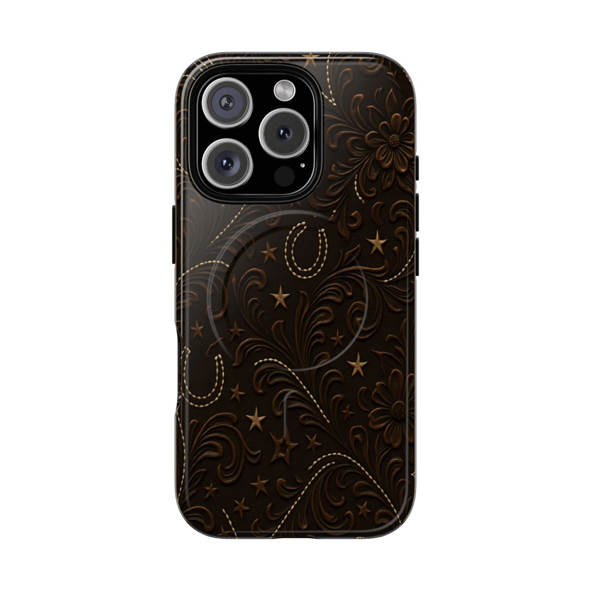 Dark Boot Stitch Horseshoe Scrolls Magnetic Case