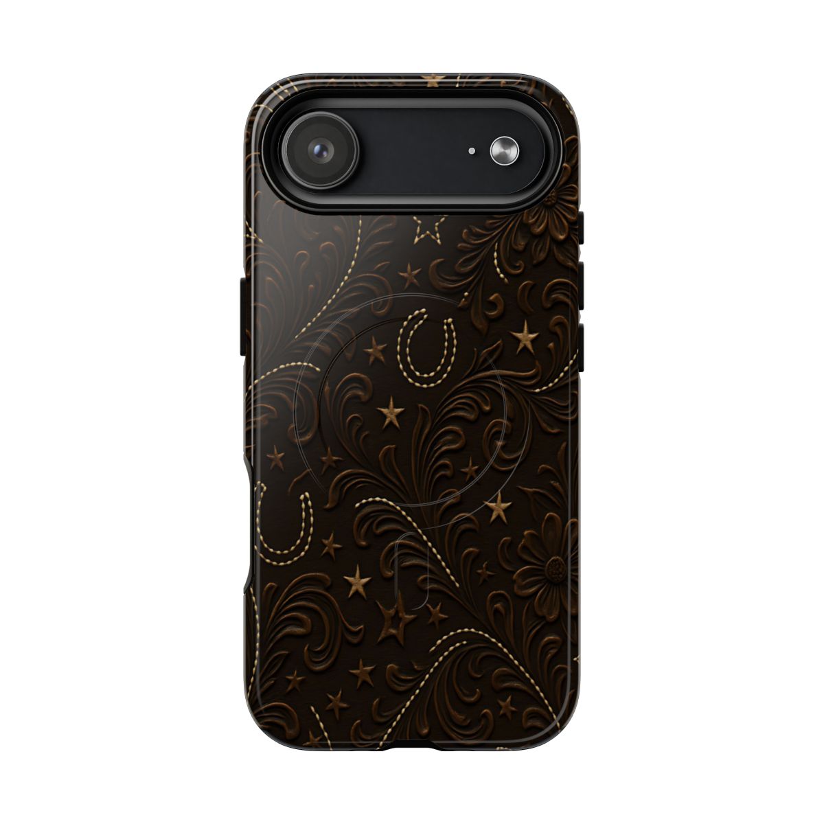 Dark Boot Stitch Horseshoe Scrolls Magnetic Case