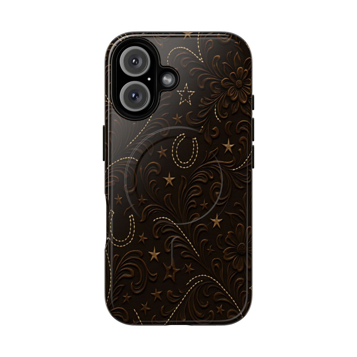 Dark Boot Stitch Horseshoe Scrolls Magnetic Case