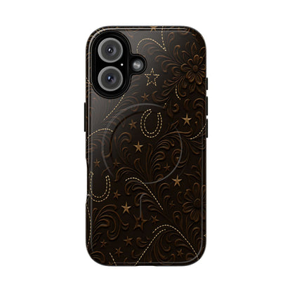 Dark Boot Stitch Horseshoe Scrolls Magnetic Case