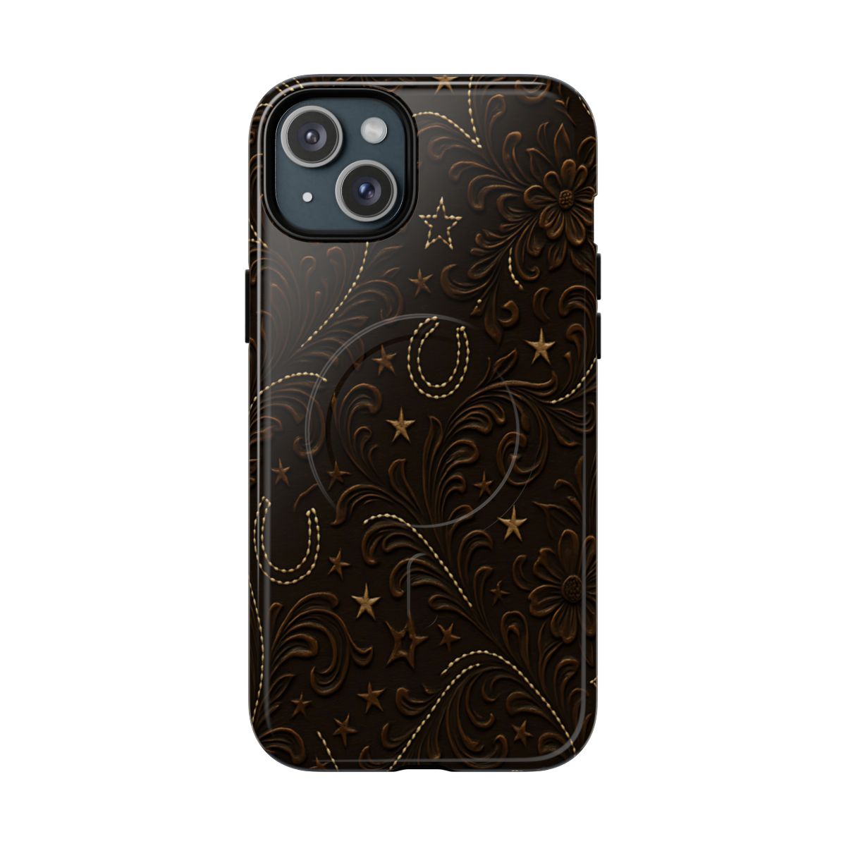 Dark Boot Stitch Horseshoe Scrolls Magnetic Case