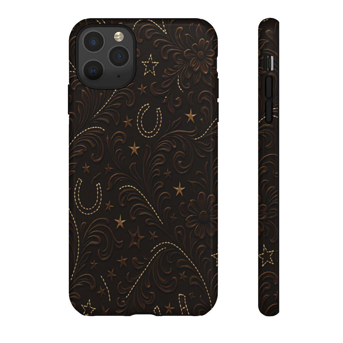 Dark Boot Stitch Horseshoe Scrolls Tough Case