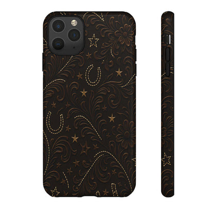 Dark Boot Stitch Horseshoe Scrolls Tough Case