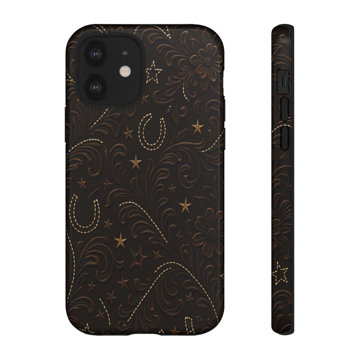 Dark Boot Stitch Horseshoe Scrolls Tough Case