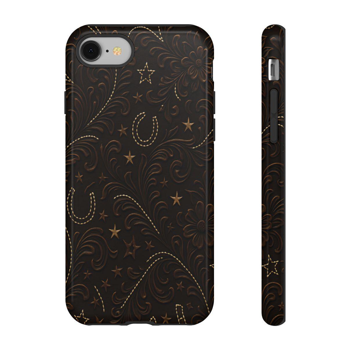 Dark Boot Stitch Horseshoe Scrolls Tough Case