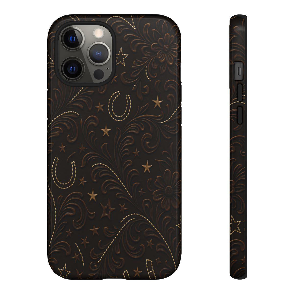 Dark Boot Stitch Horseshoe Scrolls Tough Case