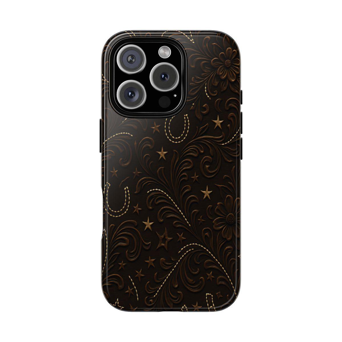 Dark Boot Stitch Horseshoe Scrolls Tough Case