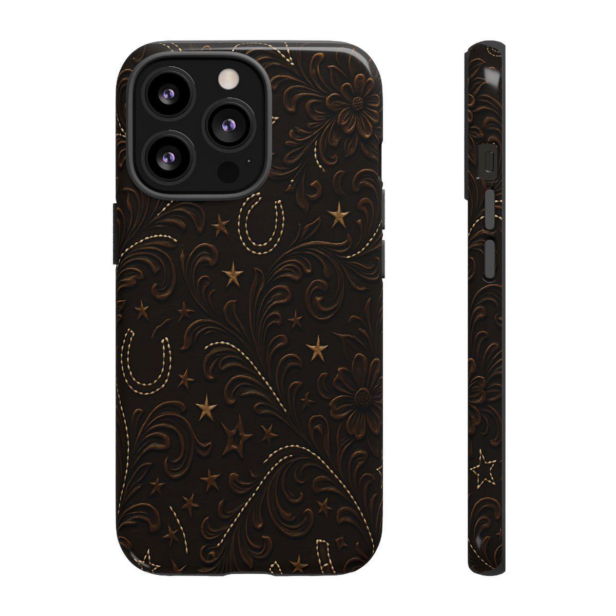 Dark Boot Stitch Horseshoe Scrolls Tough Case