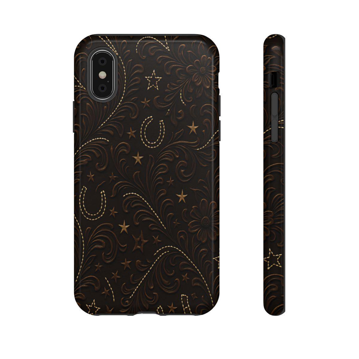 Dark Boot Stitch Horseshoe Scrolls Tough Case