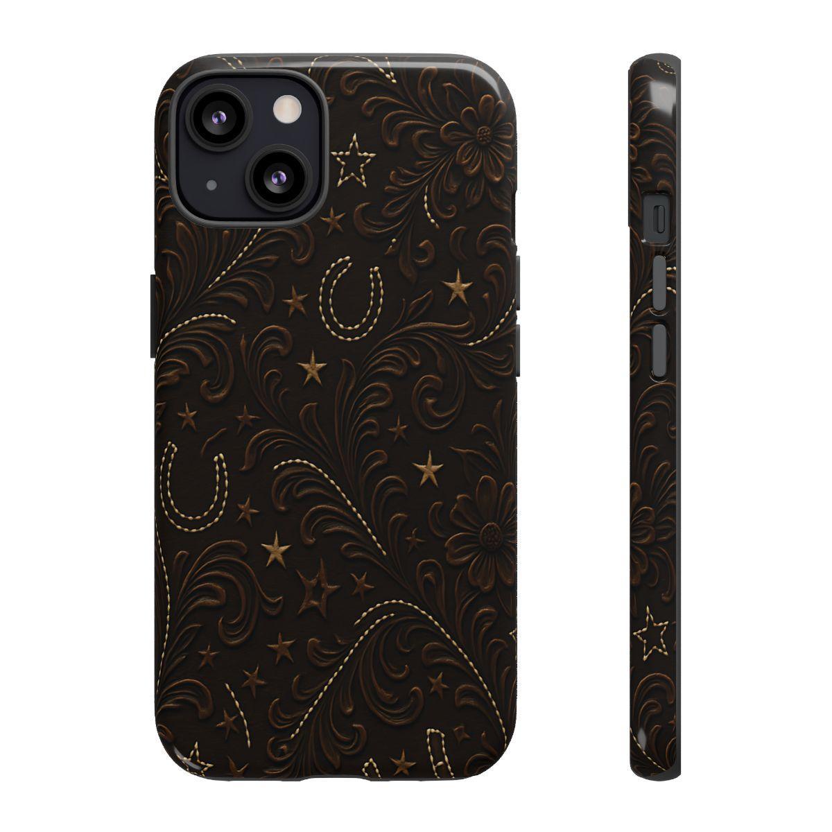 Dark Boot Stitch Horseshoe Scrolls Tough Case