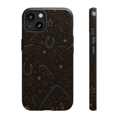 Dark Boot Stitch Horseshoe Scrolls Tough Case