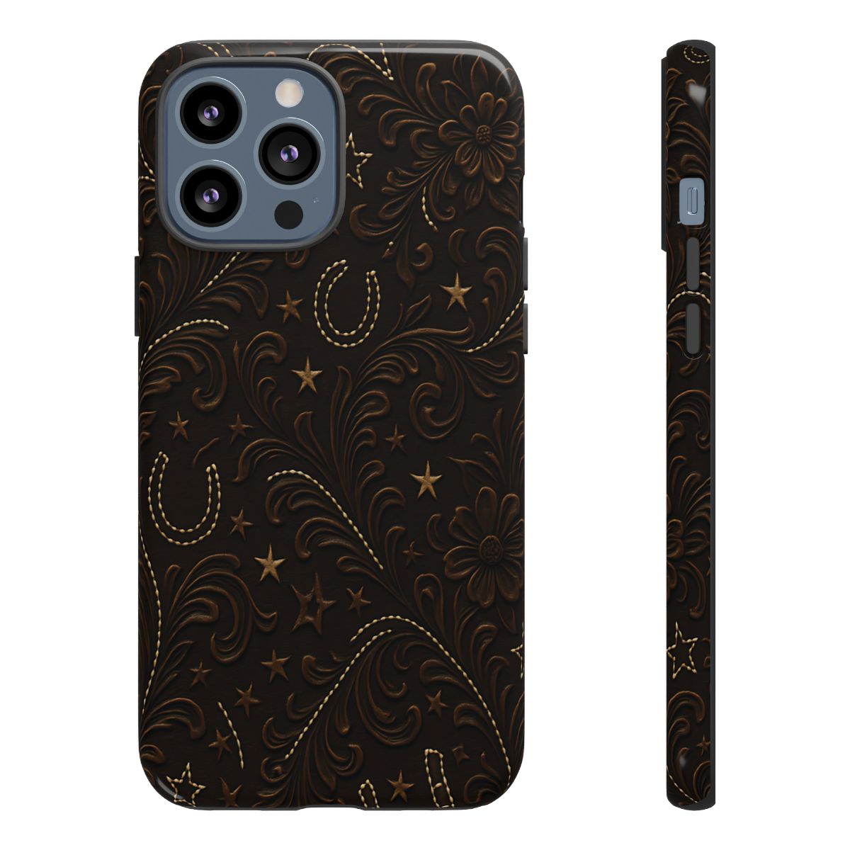Dark Boot Stitch Horseshoe Scrolls Tough Case