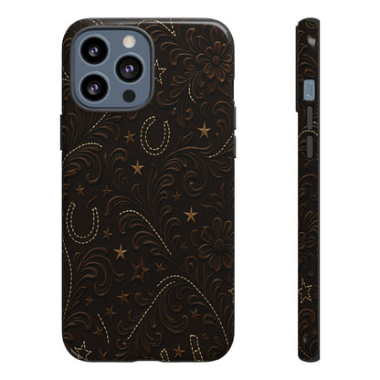 Dark Boot Stitch Horseshoe Scrolls Tough Case