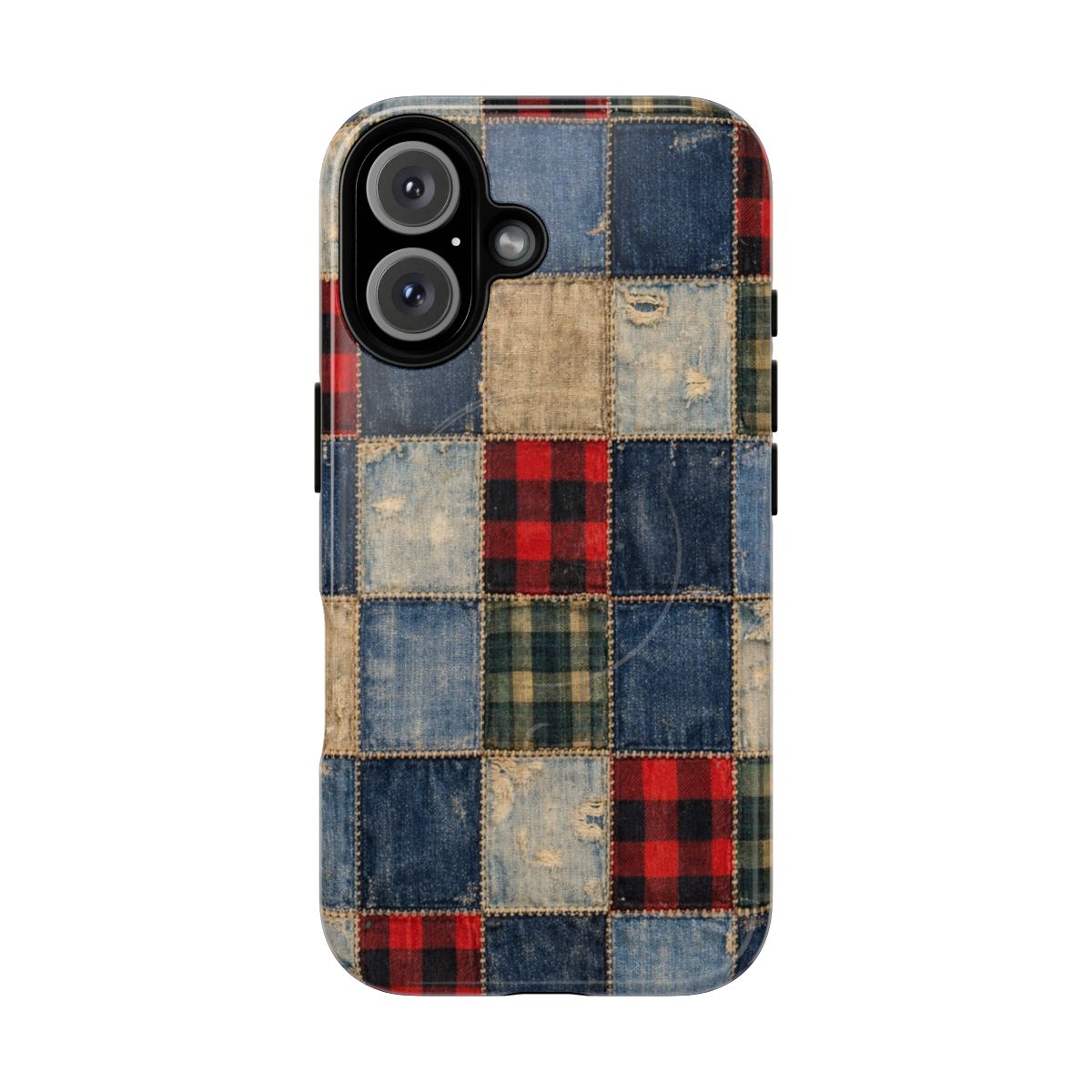Denim Plaid Patchwork Magnetic Case