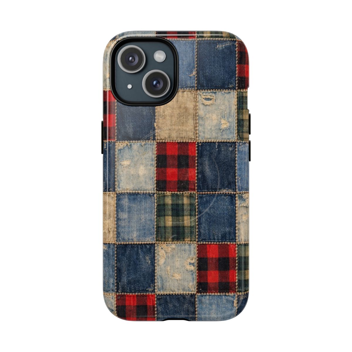 Denim Plaid Patchwork Magnetic Case