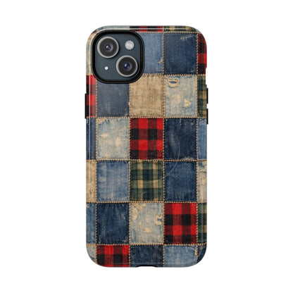 Denim Plaid Patchwork Magnetic Case