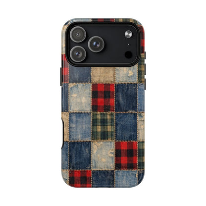 Denim Plaid Patchwork Magnetic Case