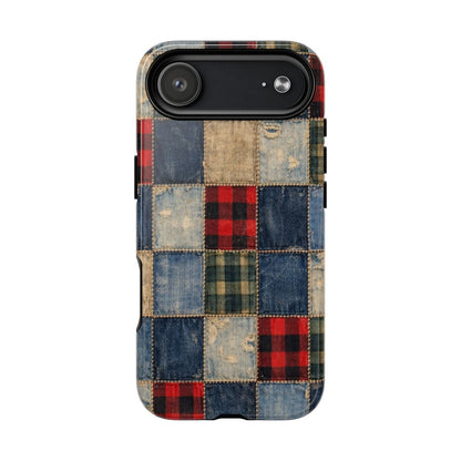 Denim Plaid Patchwork Magnetic Case