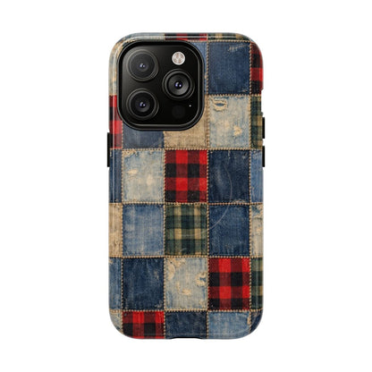 Denim Plaid Patchwork Magnetic Case