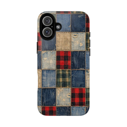 Denim Plaid Patchwork Magnetic Case