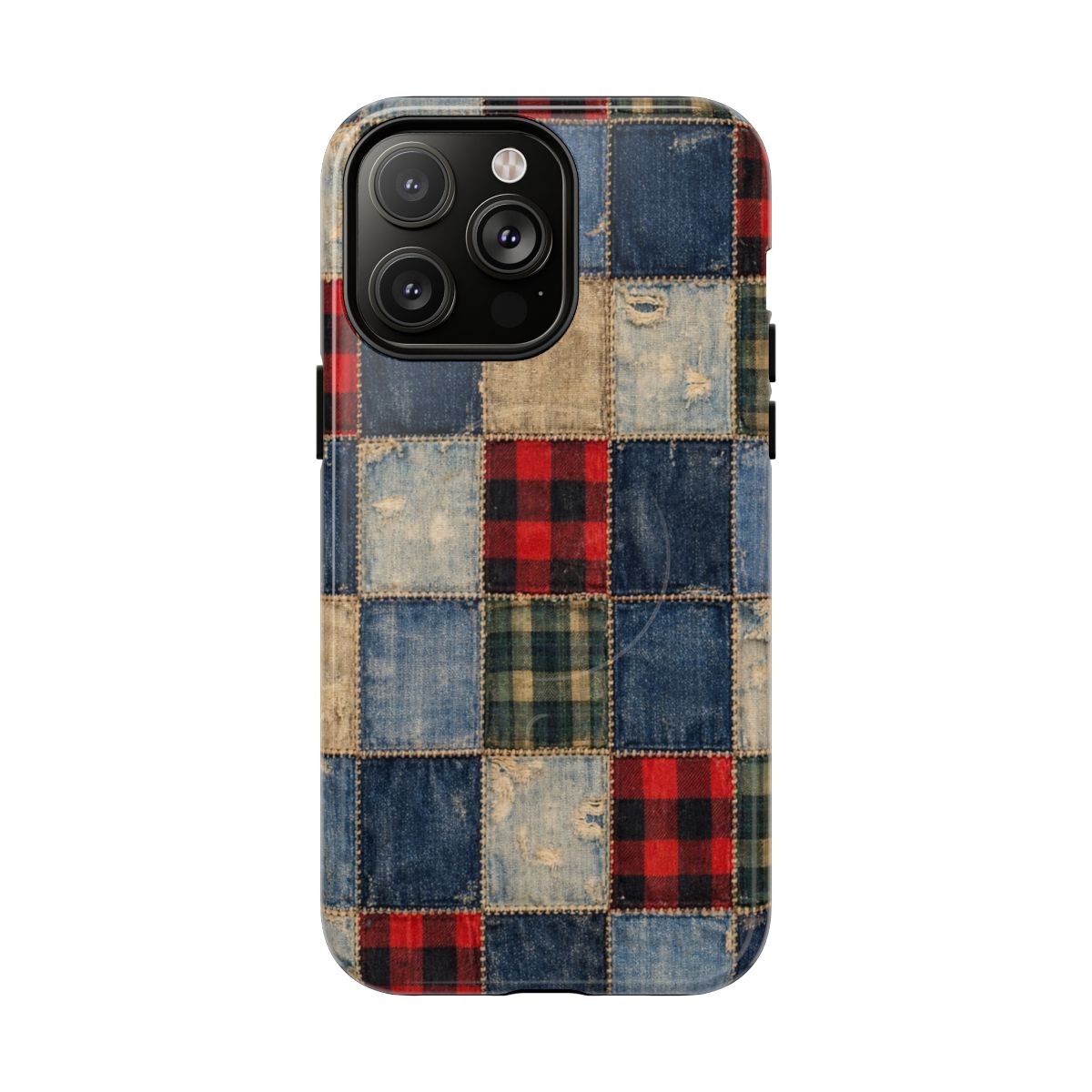 Denim Plaid Patchwork Magnetic Case