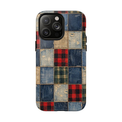 Denim Plaid Patchwork Magnetic Case