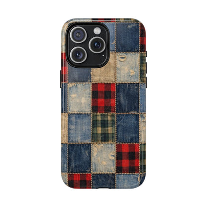 Denim Plaid Patchwork Magnetic Case