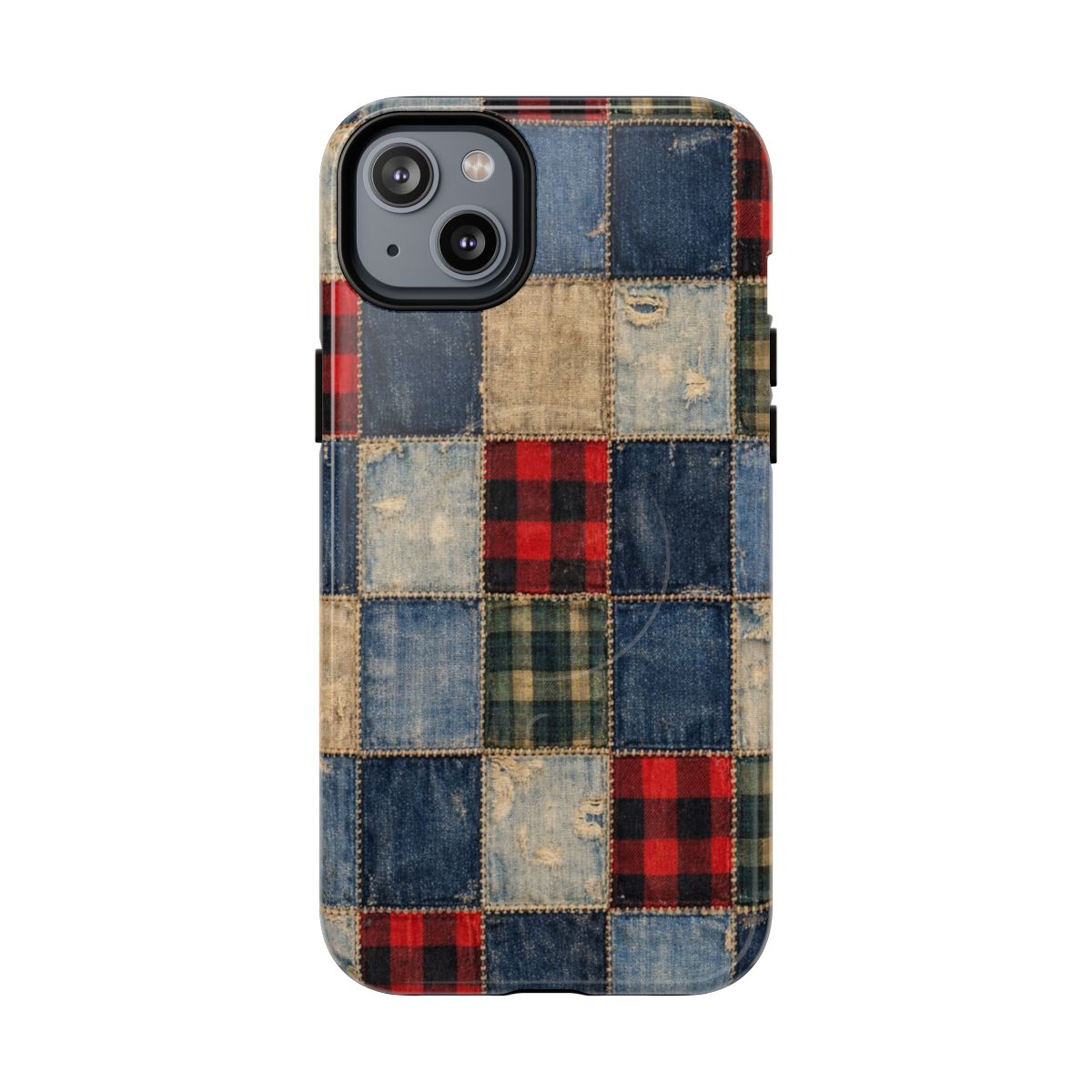 Denim Plaid Patchwork Magnetic Case