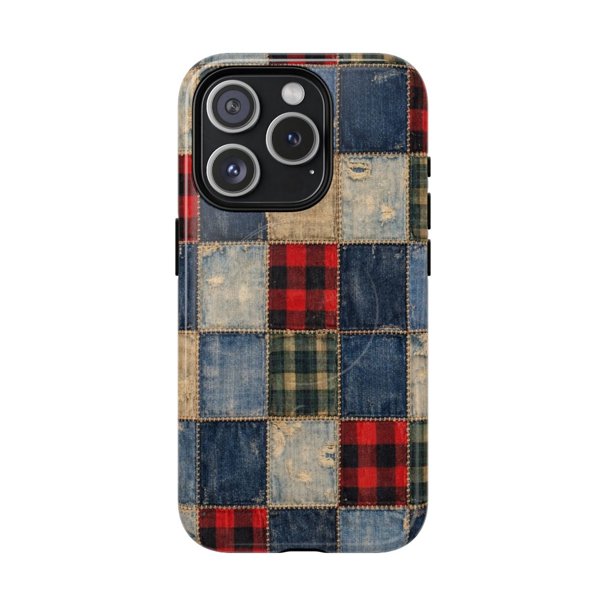Denim Plaid Patchwork Magnetic Case