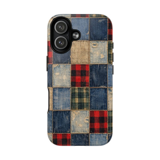 Denim Plaid Patchwork Magnetic Case