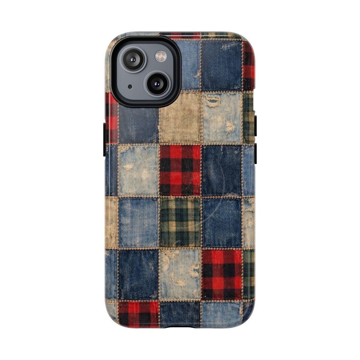 Denim Plaid Patchwork Magnetic Case