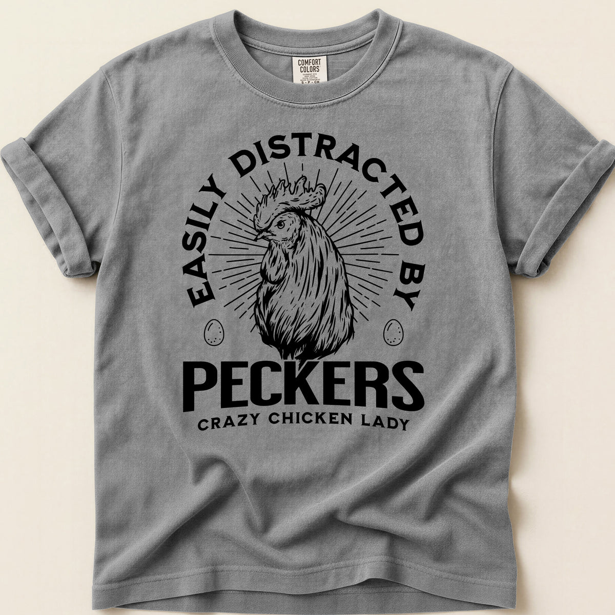 Easily Distracted by Peckers T-shirt on Grey