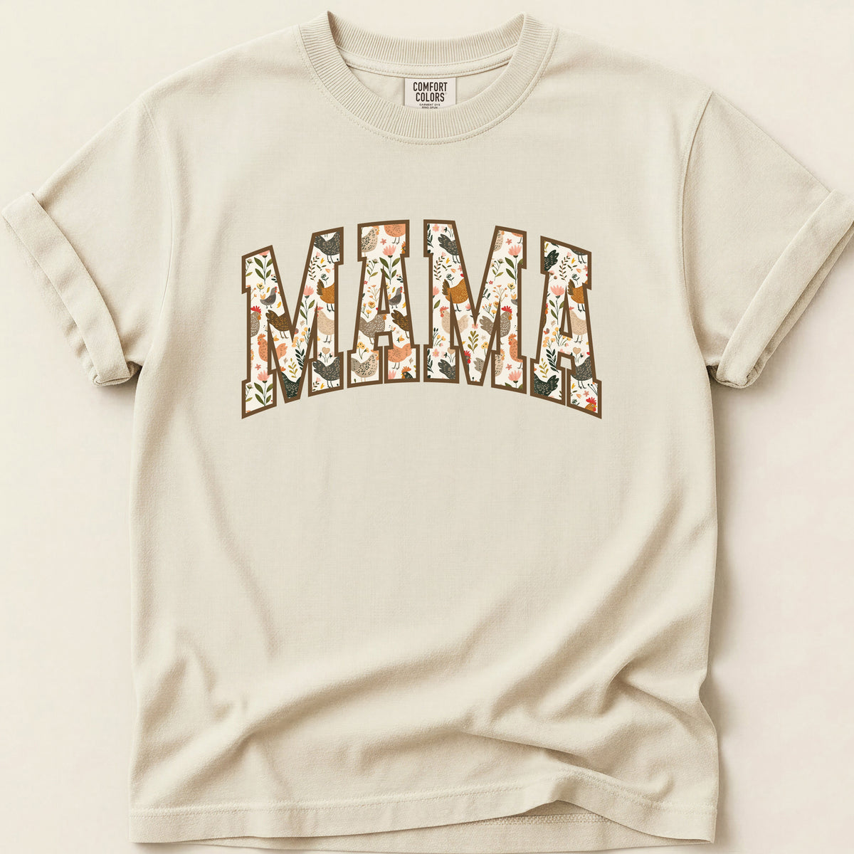 Floral Chickens Mama T-shirt on Ivory