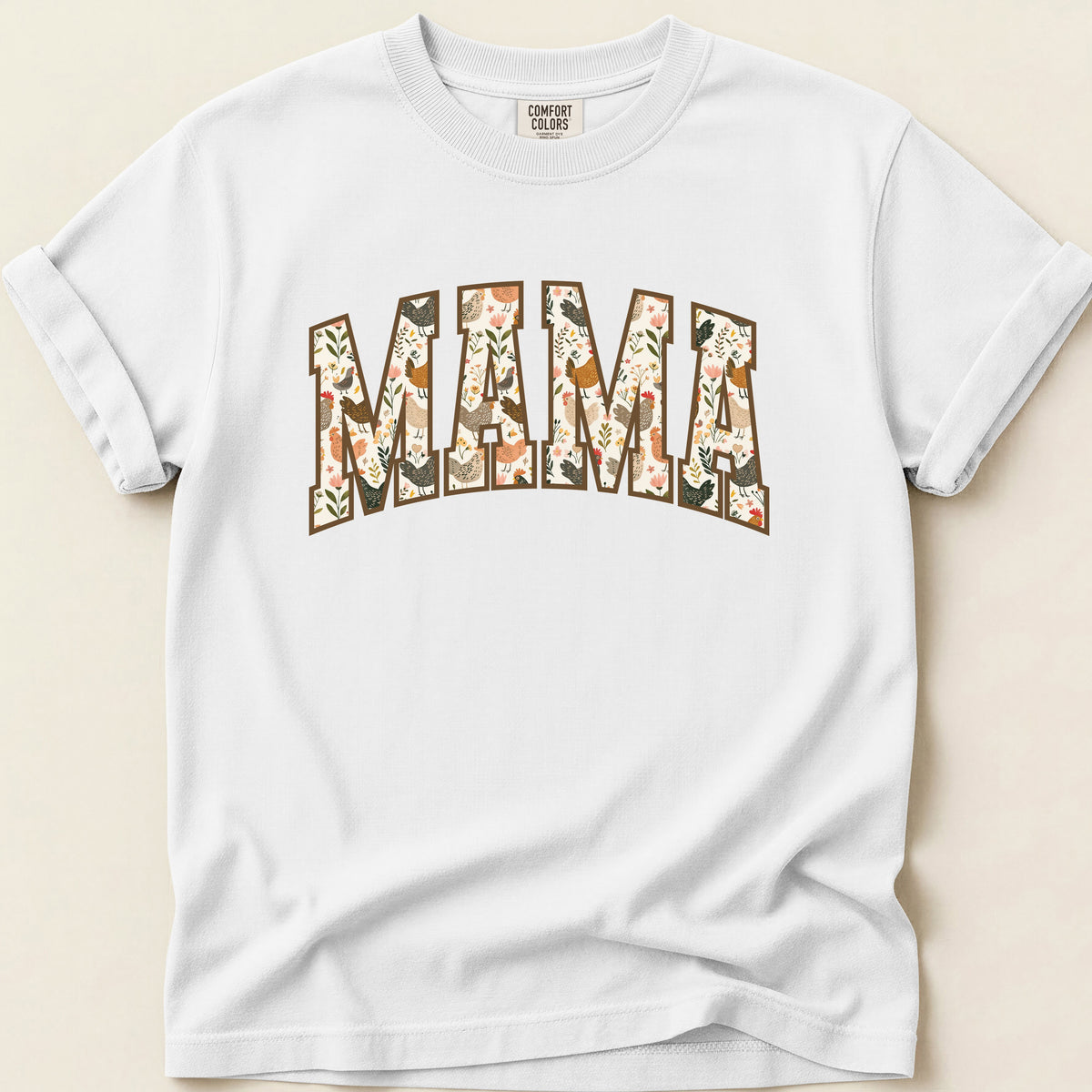 Floral Chickens Mama T-shirt on White