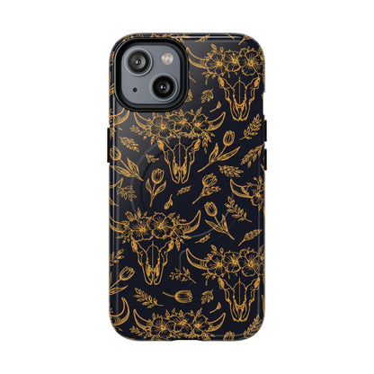Gold Line Floral Skulls Magnetic Case