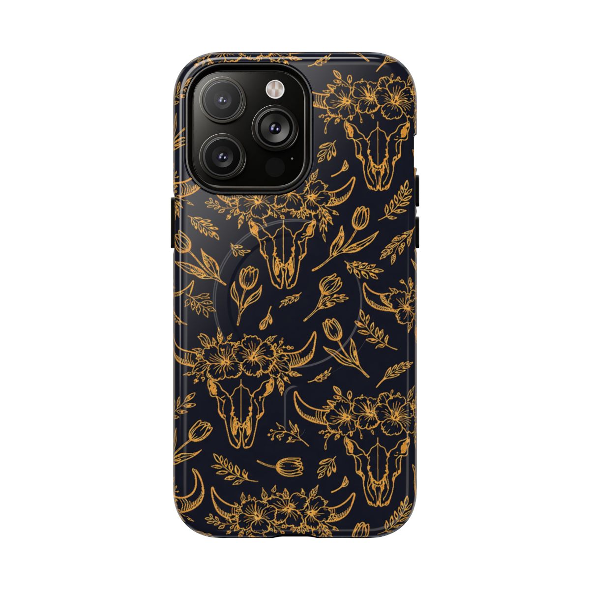 Gold Line Floral Skulls Magnetic Case