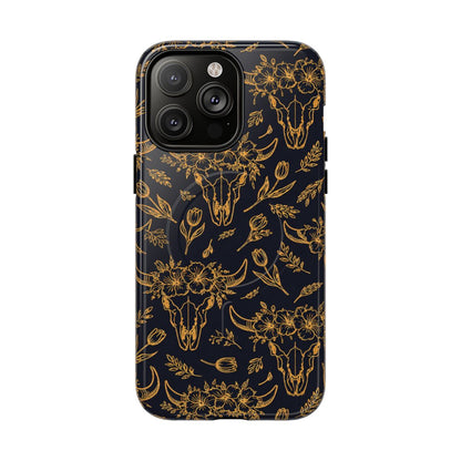 Gold Line Floral Skulls Magnetic Case
