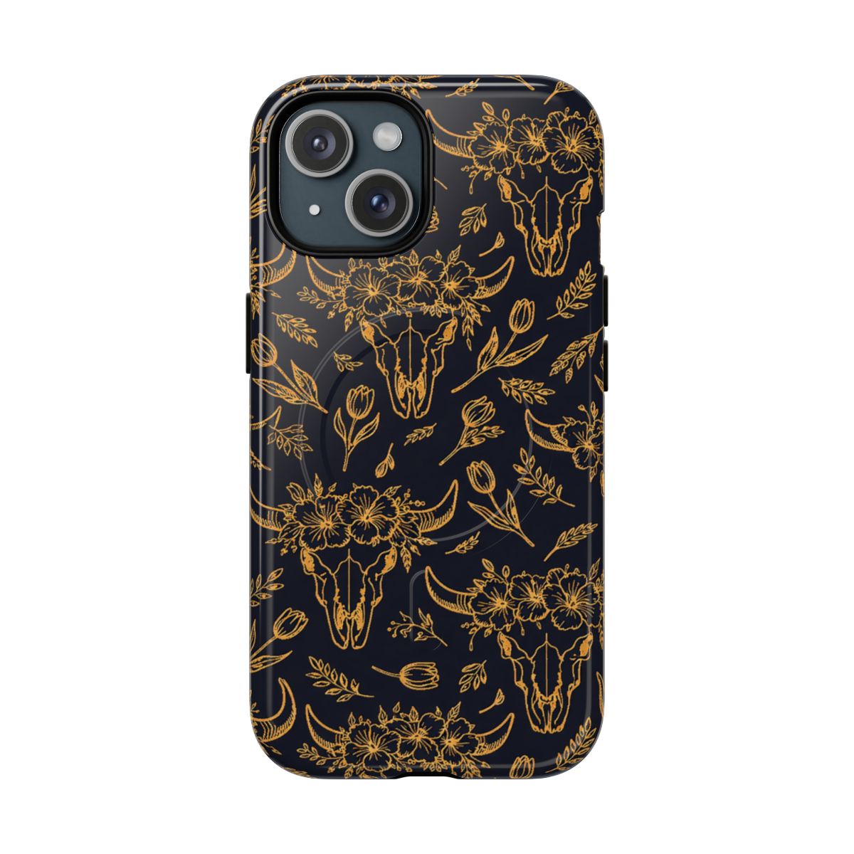 Gold Line Floral Skulls Magnetic Case