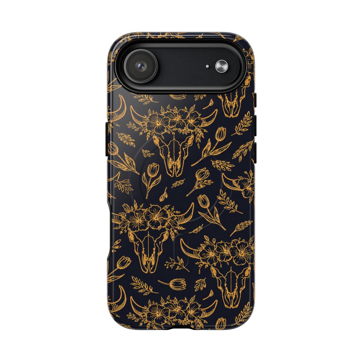 Gold Line Floral Skulls Magnetic Case
