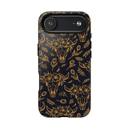 Gold Line Floral Skulls Magnetic Case
