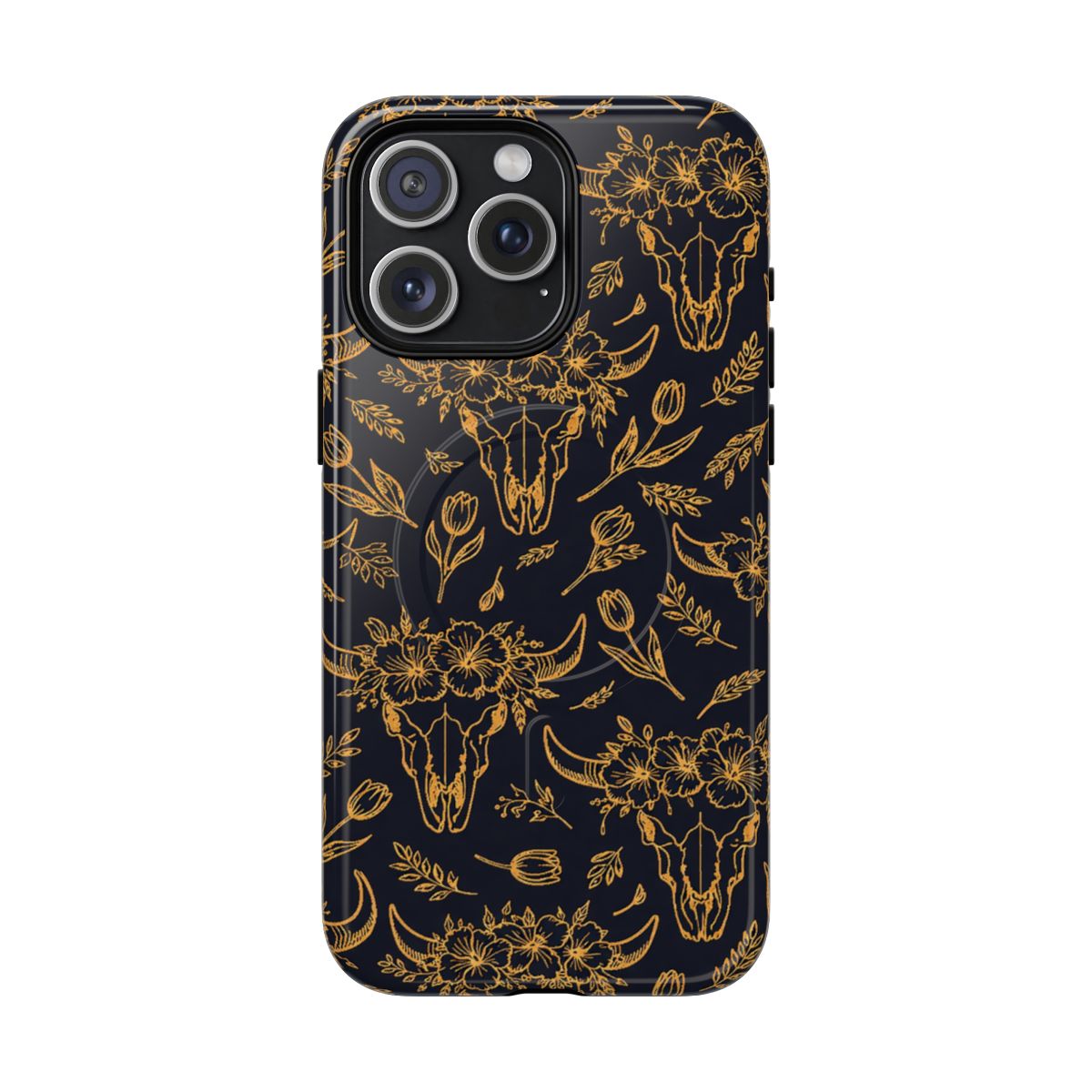 Gold Line Floral Skulls Magnetic Case