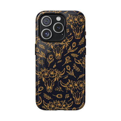 Gold Line Floral Skulls Magnetic Case